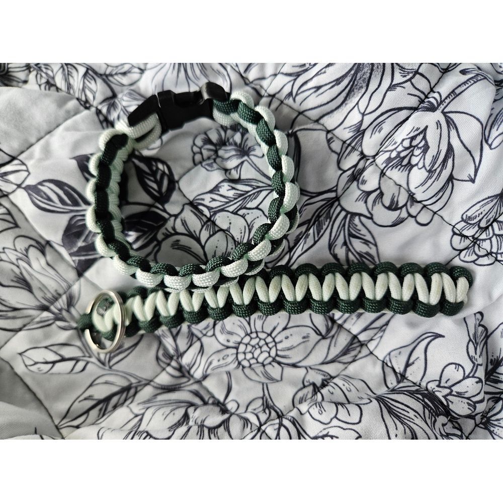 Paracord Bracelet and Keychain Green White‎ New